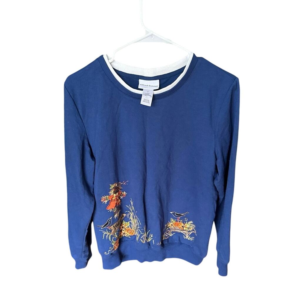 Alfred Dunner Navy Fall Harvest Sweatshirt – Embroidered, Women’s